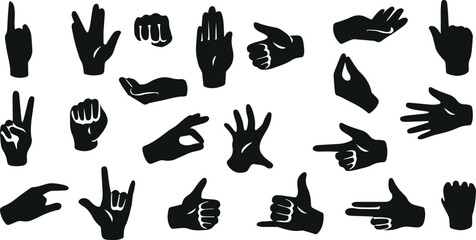 Hand Gesture Silhouette Vector Set – Palm, Finger, Pose, Sign, Body Language, Communication, Black, Icon, Design