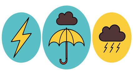 Naklejka premium Weather icons lightning storm umbrella rain