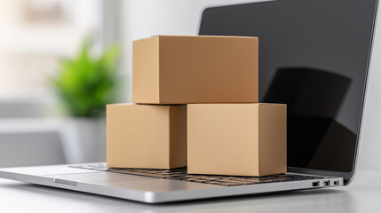 E-commerce Package Delivery, Online Shopping, Home Office Setup, Product Photography, Modern Workspace, Top-Down View, Convenience