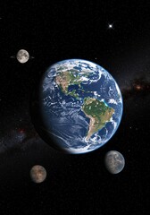 Naklejka premium Earth From Space with Moons and Starry Background
