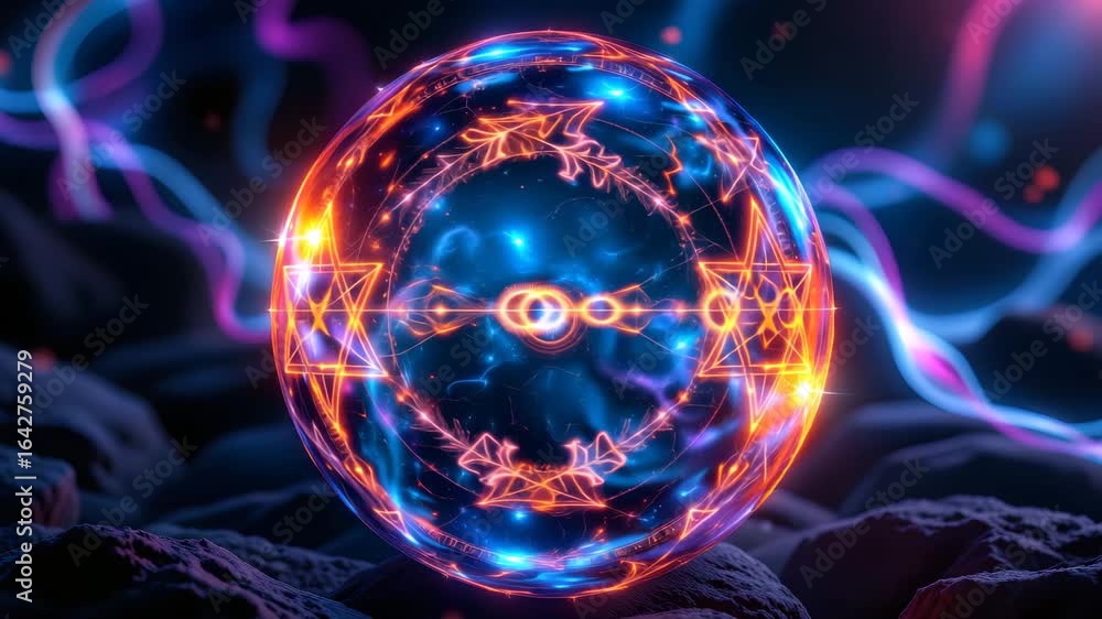 Poster mystic energy orb: a captivating, illuminated sphere pulsates with a vibrant energy, its intricate p