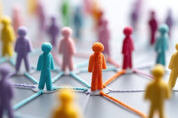 Colorful figures connected by threads