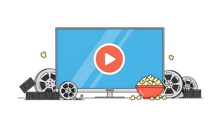 Fototapeta premium Flat Vector Illustration of Streaming Service Concept with Smart TV and Play Button Icon