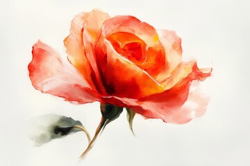 Rose painted with brush strokes on a white background, showcasing a modern and artistic interpretation of the classic flower, Generative AI