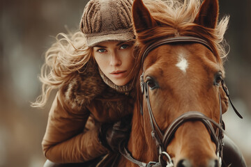 Fototapeta premium Woman Riding Horse in Equestrian Outfit, Outdoor Adventure