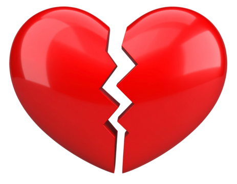 3D Glossy Broken Heart Emoji with Shadow, isolated on a transparent background