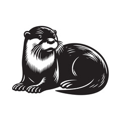 Solid Black Asian Small Clawed Otter Silhouette Vector Clean Wildlife Animal Outline Minimalist Design Isolated on White