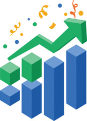 Business growth chart with upward arrow and confetti celebrating success