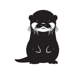 Cute Baby Asian Small Clawed Otter Silhouette with Chubby Body Rounded Shapes and Oversized Head Clean Black Vector Art