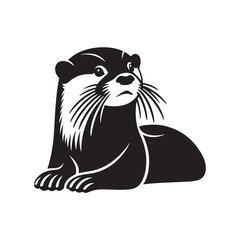Solid Black Asian Small Clawed Otter Silhouette Vector Clean Wildlife Animal Outline Minimalist Design Isolated on White