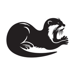 Solid Black Asian Small Clawed Otter Silhouette Vector Clean Wildlife Animal Outline Minimalist Design Isolated on White