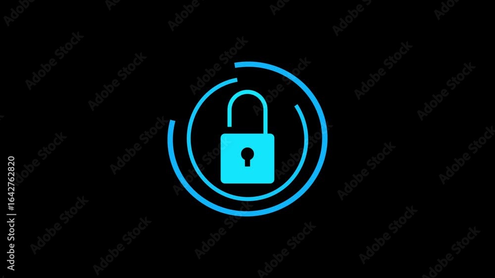 Aufkleber neon padlock icon animated on a black background. symbolizing subscription and digital privacy..padl