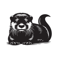 Solid Black Asian Small Clawed Otter Silhouette Vector Clean Wildlife Animal Outline Minimalist Design Isolated on White