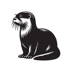 Solid Black Asian Small Clawed Otter Silhouette Vector Clean Wildlife Animal Outline Minimalist Design Isolated on White