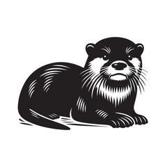 Solid Black Asian Small Clawed Otter Silhouette Vector Clean Wildlife Animal Outline Minimalist Design Isolated on White