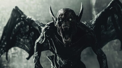 Obraz premium a winged scary demon with horns grins terribly