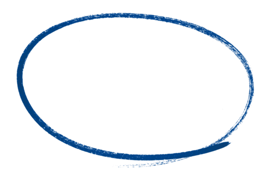 Blue pencil highlight circle mark isolated on transparent background