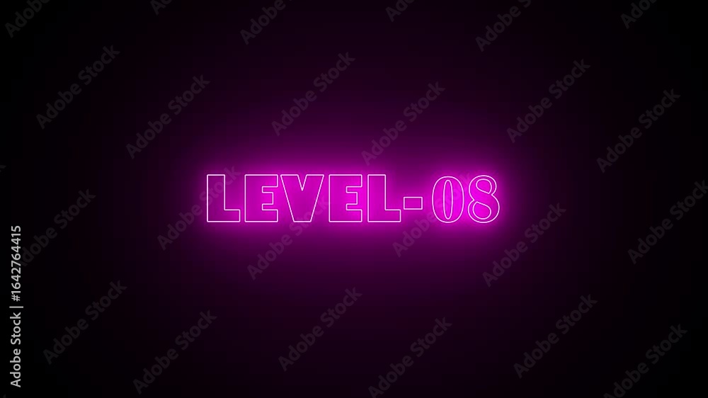 Poster level-8 neon bright text font animation. glowing level-8 text with glitch effects animation. game co
