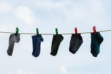 Socks lined up to dry