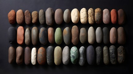 Arrangement of smooth stones in various colors.
