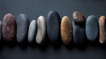 Smooth stones arranged in a horizontal row.