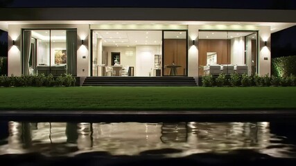 Luxurious Modern Home at Night Contemporary Architecture