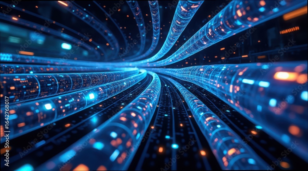 Poster transparent digital pipes flowing through a blockchain environment