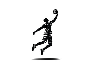 Vector flat silhouette of a basketball player performing a slamdunk