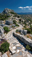 Naklejka premium Ancient stone path winding up a hill