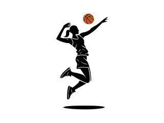 Vector silhouette of a basketball player mid air performing a slamdunk youth and energetic