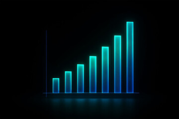 Glowing blue and green bar chart showing upward trend on black background