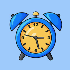 Cartoon Style Blue Alarm Clock with Yellow Face Time Illustration