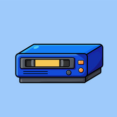 Cartoon Style Blue VCR Player Device Isolated Electronics Illustration