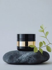 Elegant Balm Jar on Textured Stone and White Background