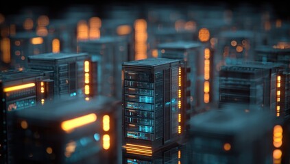 Futuristic city of server clusters