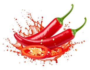 Red chili peppers in juice splash (1)