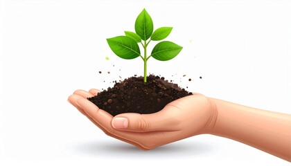A hand cradles a small plant with vibrant green leaves, symbolizing growth.