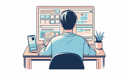 Fototapeta premium Flat vector illustration of a web developer