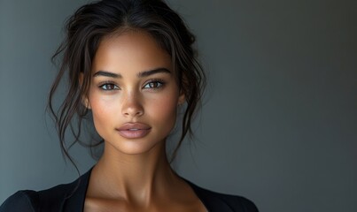 Mixed-race attractive female model in an editorial image, showcasing beauty and confidence in a professional setting, Generative AI