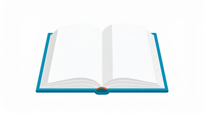 An open, blue-covered book with blank pages, ready for text or illustrations, isolated on white.