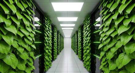 Sustainable Data Center with Green Living Walls | Eco-Friendly Server Room Concept for Renewable Energy and Technology Marketing