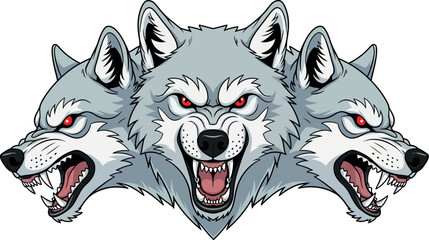 Three headed wolf vector illustration cerberus drawing