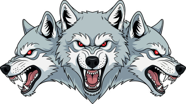 Three headed wolf vector illustration cerberus drawing