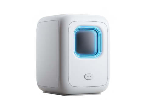 Modern White Device with Blue Glow on a Black Background isolated on transparent background