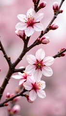 Obraz premium Elegant Blossoms of Cherry Trees in Shade, Creating a Serene Background of Soft Pink Hues and Delicate Floral Beauty for Nature Enthusiasts to Admire