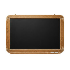 Obraz premium An empty, rustic blackboard with a wooden frame and a small chalk tray. Perfect for school, classroom, cafe menus, or educational concepts.