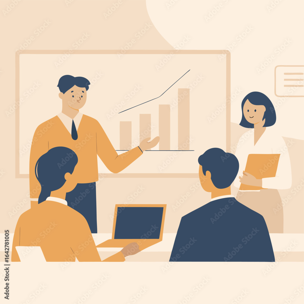 Aufkleber a business presentation showing a bar chart with team members in a meeting room environment setting