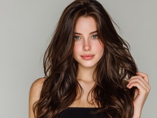 Naklejka premium Beautiful woman with wavy brown hair portrait