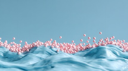 Abstract landscape of pink and light blue.