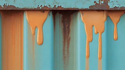 Dripping paint on a corrugated metal surface.